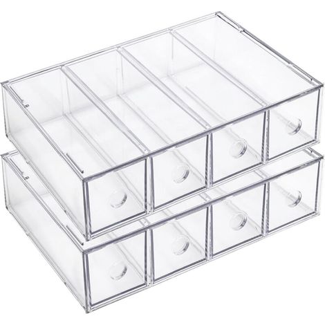 Bardusch-Boîte de rangement de bureau avec tiroirs, boîte de rangement de bureau empilable avec tiroirs amovibles, boîte de rangement transparente pour lunettes de soleil.. (1/5)