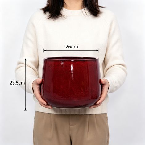 Set de 4 pots de fleurs en céramique lisse faits main, Ø33/26/20/15 cm, rouge profond brillant émaillé, respirants, résistants au gel, avec trous de drainage pour intérieur, balcon et jardin (1/5)