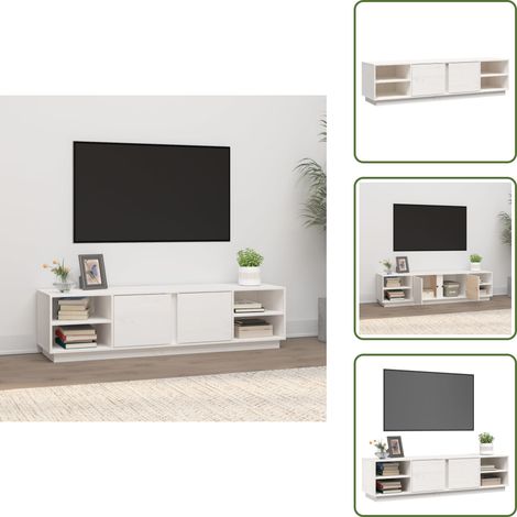 Meuble TV Blanc 156x40x40 cm Bois de pin massif - Meubles Tv - Meuble Tv - Support Tv - Unité Tv - Meuble Blanc (1/5)