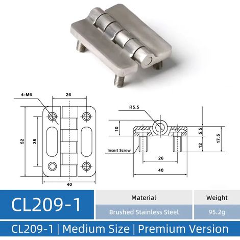 (CL209-1-BS-ZY) Charnière CL209 en acier inoxydable, charnière pour armoire industrielle, charnière pour armoire électrique en alliage de zinc (1/5)
