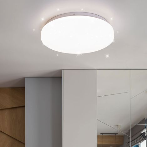 Deckenleuchte Deckenlampe Wohnzimmerleuchte Küchenlampe, Sterneneffekt CCT Schaltung (3000K - 4000K - 6400K), Metall Kunststoff, weiß, DxH 25,5 x 5,5 cm