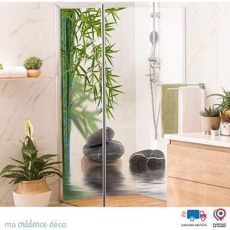 Panneau de douche : Bambou et pierres - Alu composite - 90 - 245 (1/3)