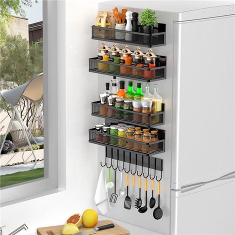 Étagère Réfrigérateur Magnétique, Lot de 5 étagères magnétiques à épices pour réfrigérateur, Porte Épices Magnétique Frigo pour Le Rangement et l'organisation de la Cuisine(Noir) (1/4)