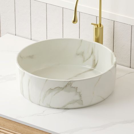 Badezimmerspiegel 36 cm, runde Keramikwaschschale ohne Wasserhahn, ohne Schrank