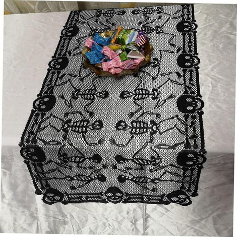 CCYKXA2 Pièces Chemin de Table Halloween Nappe de Table Horreur Chemin de Table tête de Mort Foulard de Table Halloween nappes Noires Nappe 46x200cm (1/5)