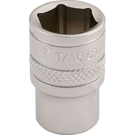 Draper 7/16 Inch 6-Point Square Drive Imperial Socket (Part No. 16525) in Micro Satin Chrome