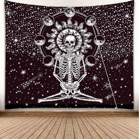 Tenture murale imprimée squelette 130x150 cm, décoration murale textile avec motif détaillé, tapisserie gothique pour chambre, décoration d'intérieur, art mural tendance (1/5)