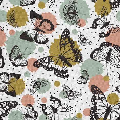 Tela decorativa para exteriores tipo oxford - motivo de mariposas negras en los puntos (1/5)
