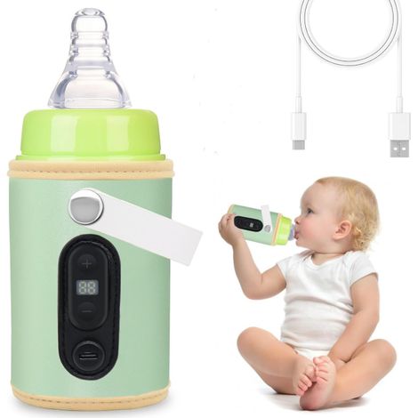 Chauffe-biberon portable pour bébé en déplacement, charge USB, 6 températures réglables 38 à 55 °C, avec écran de température, vert (1/5)
