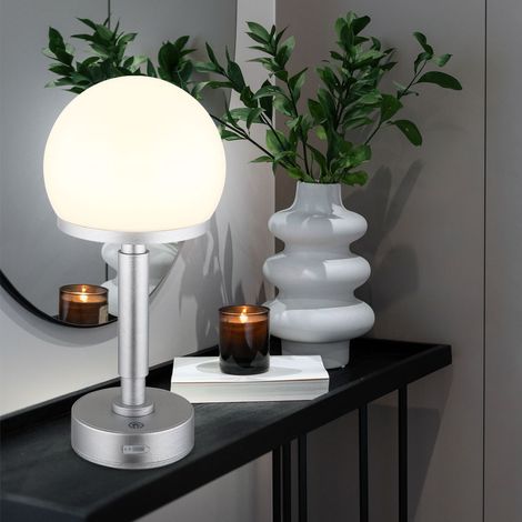 Lampada da tavolo a fungo argento Lampada da tavolo Touch dimmer Lampada laterale ricaricabile Lampada a fungo, USB-C, LED 1W 60Lm bianco caldo, DxH 14x29,5 cm