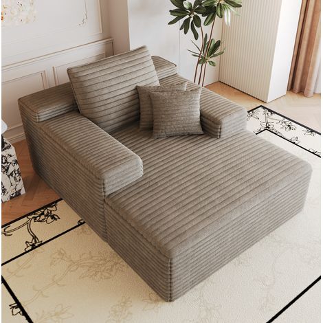 Sofá chaise longue modular de pana, 115 x 159 cm, espuma, sin montaje, color camel (1/5)
