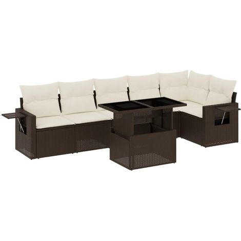 vidaXL Set Divani da Giardino 7 pz con Cuscini Marrone in Polyrattan (1/5)