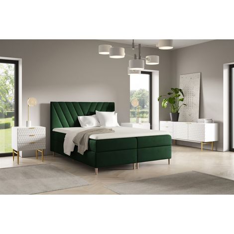 Boxspringbett Schlafzimmerbett ESPEN PREMIUM 140x220cm Stoff Fresh Flaschengrün (1/2)