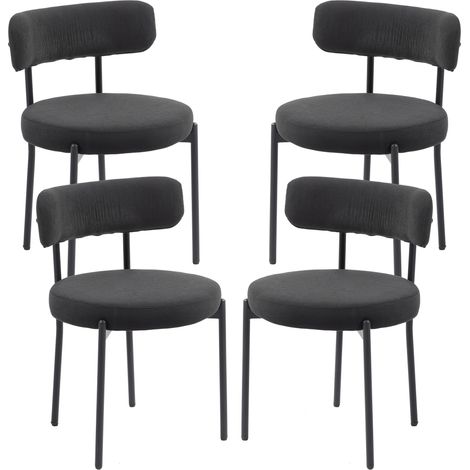 Set aus 4 Esszimmerstühlen, gepolsterte Stofflehne, schwarze Stahlbeine, 51 x 51 x 76 cm