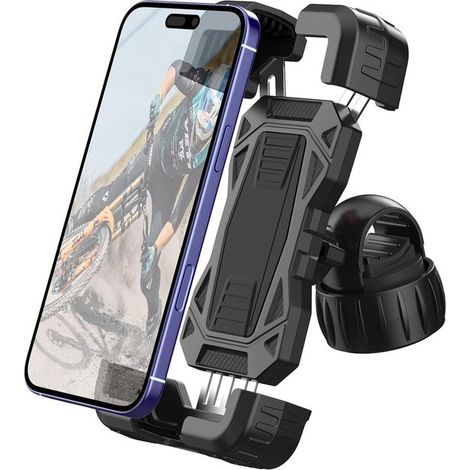Supporto per telefono da bicicletta - Supporto per telefono da moto - Supporto per telefono - Regolabile - Universale - Stile manubrio - Nero - Compatibile con telefoni da 4,7-6,8 pollici