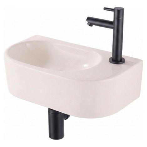 QeramiQ Fuente Lavabo pour WC - 40x22x12 cm - lisse - demi-rond - trou de robinet de Lavabo pour WC a droite - ceramique - robinet de Lavabo pour WC (1/5)