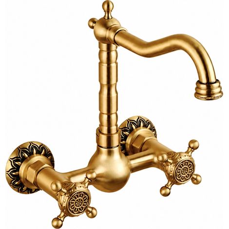 Robinet mitigeur lavabo modèle mural rehaussé à deux poignées style antique en cuivre, 40 × 40 × 15 cm, 1,3 kg – Livraison gratuite (1/3)