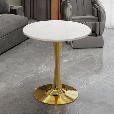 tavolo soggiorno rotondo effetto marmo bianco oro HAVRYA (1/5)