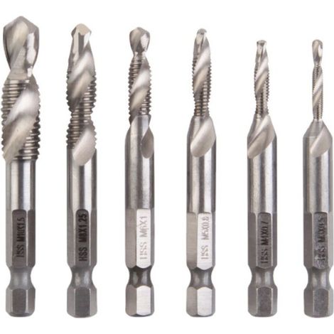 6pcs Foret Combo HSS Tige Hexagonale M3-M10 Filetage Taraud Argent (1/5)