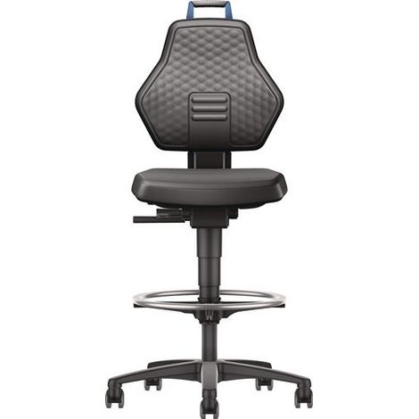 TECWERK Arbeitsdrehstuhl Rl.+Fußring Kunstleder schwarz Grifffarbe blau 580-860mm TW