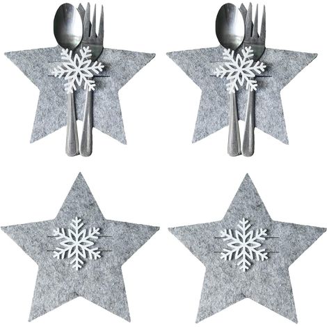 4-teiliger Weihnachts-Besteckhalter aus Filz, fünfzackige Sternform, Weihnachten