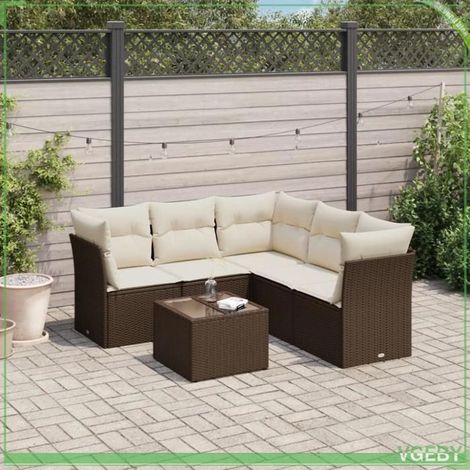Salon de jardin - Modèle 3217633 - Résine tressée marron - 6 personnes - Coussins déhoussables (1/3)