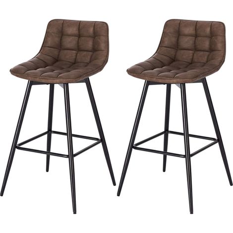 Woltu – Tabourets de bar en similicuir et métal – Hauteur d'assise 64 cm – Dossier et repose-pieds ergonomiques – Lot de 2 – Couleur brun (1/5)