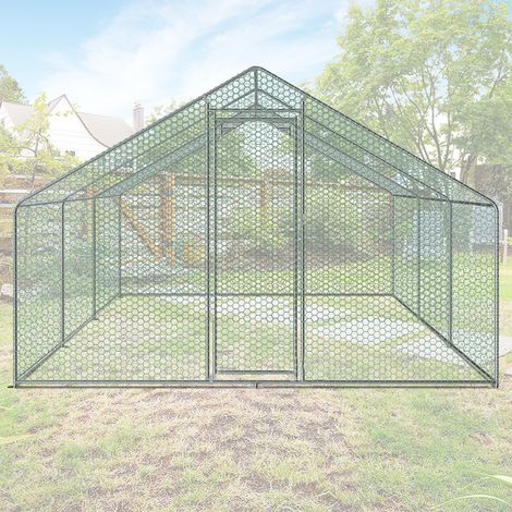 Swanew – Enclos poulailler 6x3 m en acier galvanisé – Treillis hexagonal PVC – Toit étanche résistant aux UV – Porte verrouillable pour sécurité (1/5)