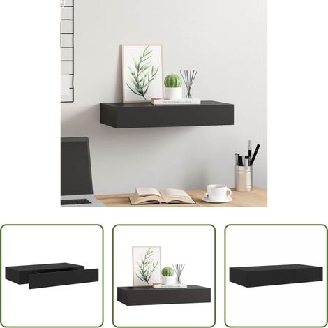Étagère suspendue - Étagère murale flottante avec tiroir Noir 48x25x8 cm (1/5)