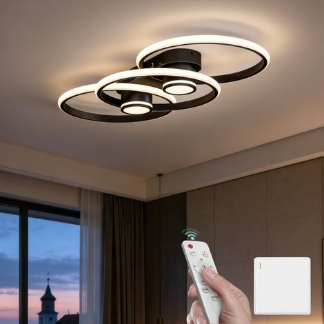 Mai & Mai LED Deckenleuchte Deckenlampe mit Fernbedienung 75cm, Stufenlos dimmbar 3000-6400K, Zimmerlampe 70W Schwarz für Schlafzimmer, Wohnzimmer, Arbeitszimmer, Flur Alivetta25037