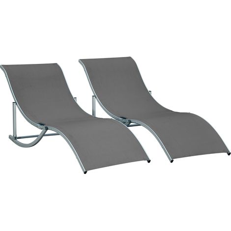 Lot de 2 chaises longues pliantes ergonomiques en aluminium et textilène gris foncé 165 x 61 x 63 cm (1/5)
