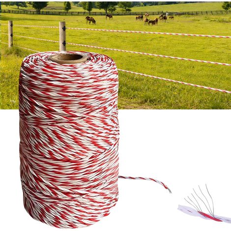 Corde de clôture de pâturage, pour chevaux, ruban de clôture avec 6 fils en acier inoxydable et 15 brins, corde tressée pour une utilisation dans les potagers, les pâturages et les cours (200M) (1/5)