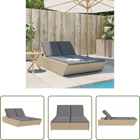 Gartenmöbel - Doppel-Sonnenliege mit Auflagen Beige Poly Rattan (1/5)