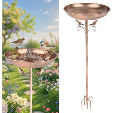Bac à Oiseaux Debout Hivernal en Métal pour Jardin et Balcon, Grand Bain d’Oiseaux avec Base Stable à 5 Pointes, Résistant au Gel, Abreuvoir et Mangeoire pour Oiseaux Sauvages, Hauteur 30-103cm (1/5)