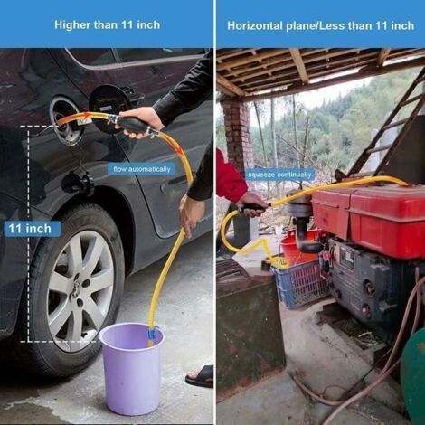 Pompe à siphon pour essence, gazole, carburant, essence, diesel, eau, réservoir de poissons, pompe de transfert manuelle avec 1 tuyau siphon en PVC durable (2m)