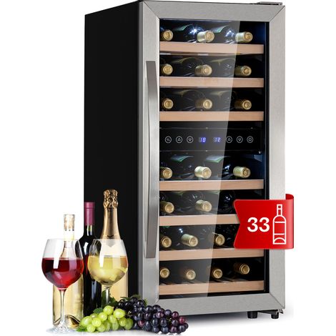 Klarstein Weinkühlschrank Freistehend, Kleiner Getränkekühlschrank Schmal, 2 Zonen Weinkühlschrank mit Glastür, Indoor/Outdoor Beersafe, Kühlschrank Klein mit LED-Lichter, 5-18°C, 33 Flaschen (1/5)
