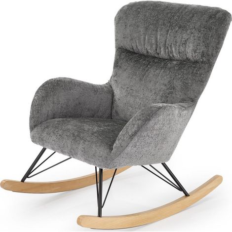 Rocking Chair en tissu gris avec pied en bois massif et métal noir Heather (1/5)