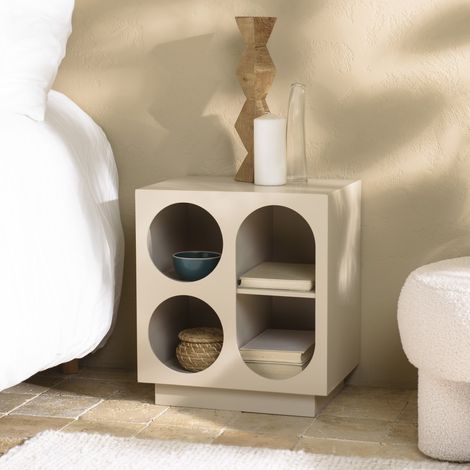 AGATHE - Table de chevet 40x30cm 4 niches en bois peint beige (1/5)