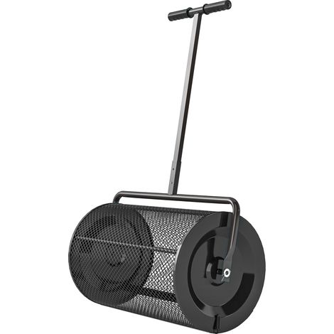 Épandeur à compost 75 L épandeur de gazon avec poignée en T rouleau en treillis métallique 70 x 40 x 112 cm noir