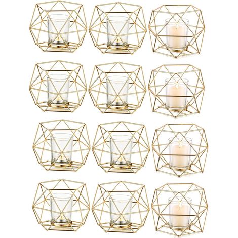 10 geometrische goldene Teelichthalter, moderne Tischdekorationen und Partyornamente für Weihnachten und Hochzeiten