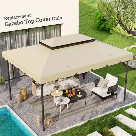 Toile de rechange pour pavillon tonnelle tente toit de remplacement gazebo de jardin tissu polyester 4x3 m beige