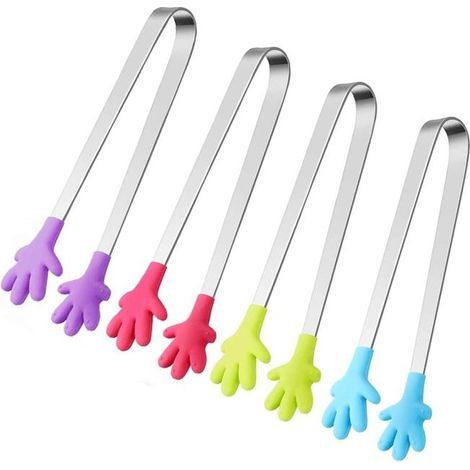 Set mit 4 Mini-Zuckerzangen, multifunktionale Lebensmittelzangen, Zuckerzangen, Eiswürfelzangen aus Edelstahl und Silikon (1/5)