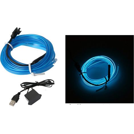 Fil lumineux néon pour voiture, alimenté par USB, décoration d'ambiance, bande LED intérieure, 5V, 9,8 pieds, bleu