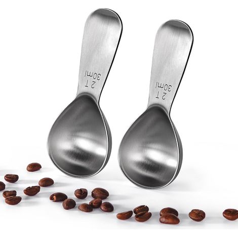 Messlöffel aus 18/8-Edelstahl: Set mit 2 30-ml-Messlöffeln aus Metall mit kurzem Griff. Messlöffel für gemahlenen Kaffee, Bohnen, Pulver, Espresso (30 ml, 2 Stück). (1/5)
