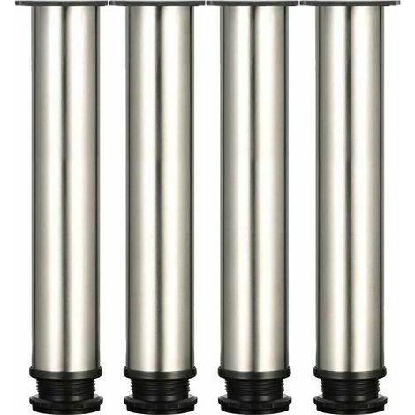 4 verstellbare Beine, 300 mm Höhe, verdickte Schrankbeine, Tischbeine, Möbelbeine, gebürsteter Edelstahl, höhenverstellbar 0–15 mm, mit Edelstahlschrauben