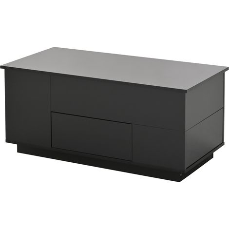 Mesa de centro elevable 100 x 50 x 45 cm con LED, 2 cajones y 2 taburetes, negra (1/5)