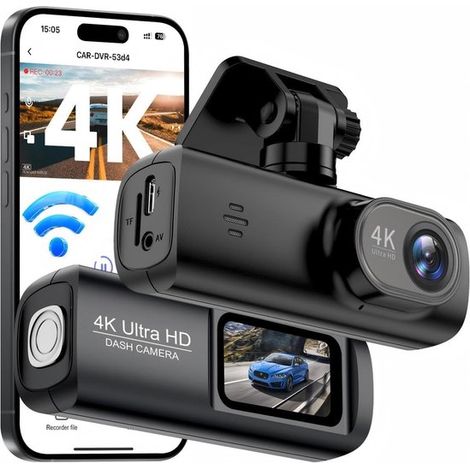 Dashcam - Dashcam per auto - Dashcam anteriore 4K - Ultra HD - Mini telecamera per auto - Controllo tramite app - Wi-Fi e sensore G integrati - Modalità parcheggio 24 ore su 24, visione notturna, WDR, (1/5)