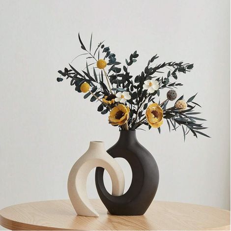 Vase en céramique creuse, lot de 2 pièces, vase décoratif moderne pour compositions florales créatives, centre de table pour mariage, salle à manger, salon, décoration de table basse. (1/5)