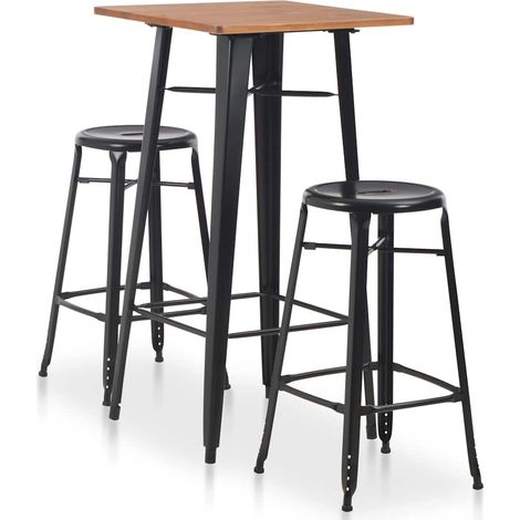 Ensemble Table de bar + 2 Chaises de bar - Table Haute avec 2 Tabourets Acier Noir BV242946 - BonneVie (1/5)