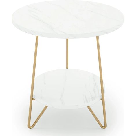 CHICFURN Tavolino rotondo 48x48x55 cm finitura marmo bianco e metallo dorato, per piccoli spazi (1/5)